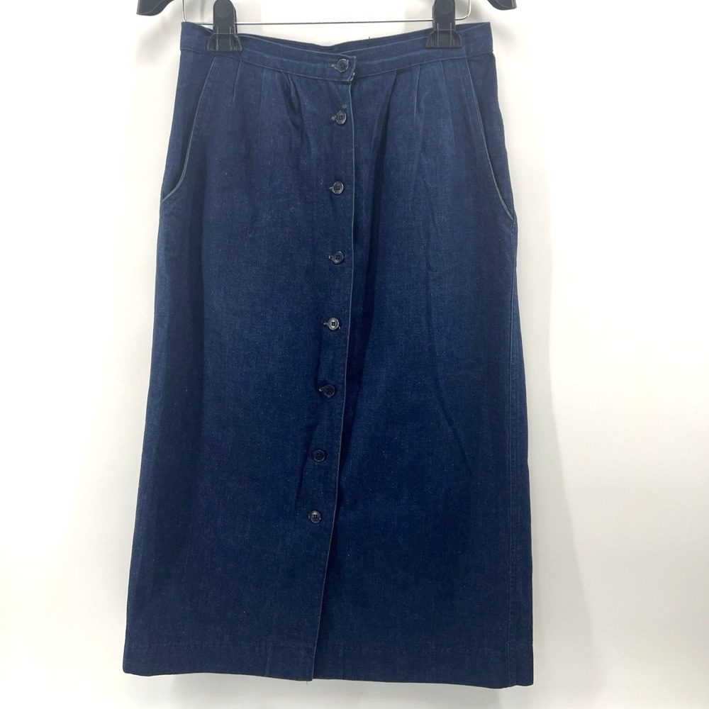 CACHAREL PARIS Denim Skirt Fits Sz 6 Vintage Jean Old Money Button Down Midi